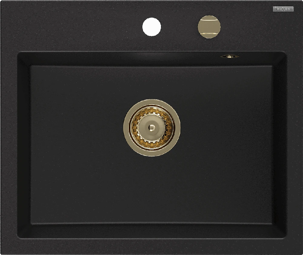 Granitinė virtuvinė plautuvė Mexen Oscar su sifonu, Juodas+Gold, 580 x 490 mm