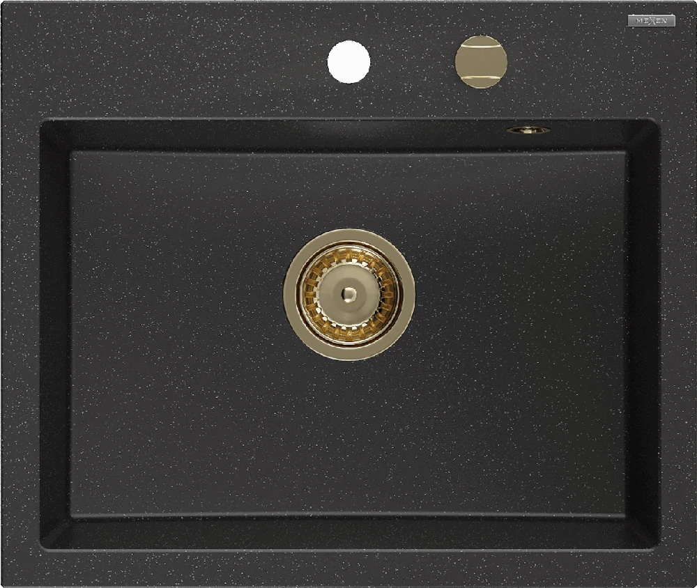 Granitinė virtuvinė plautuvė Mexen Oscar su sifonu, Metallic juodas/sidabrinis+Gold, 580 x 490 mm