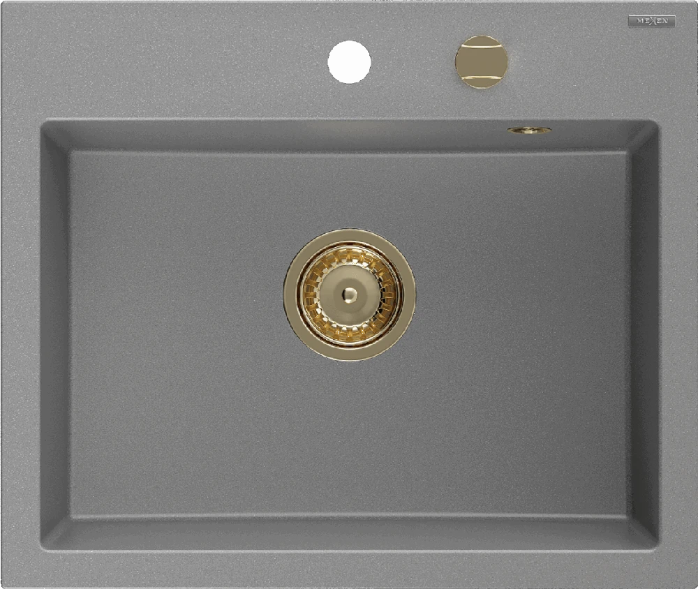 Granitinė virtuvinė plautuvė Mexen Oscar su sifonu, Pilkas+Gold, 580 x 490 mm