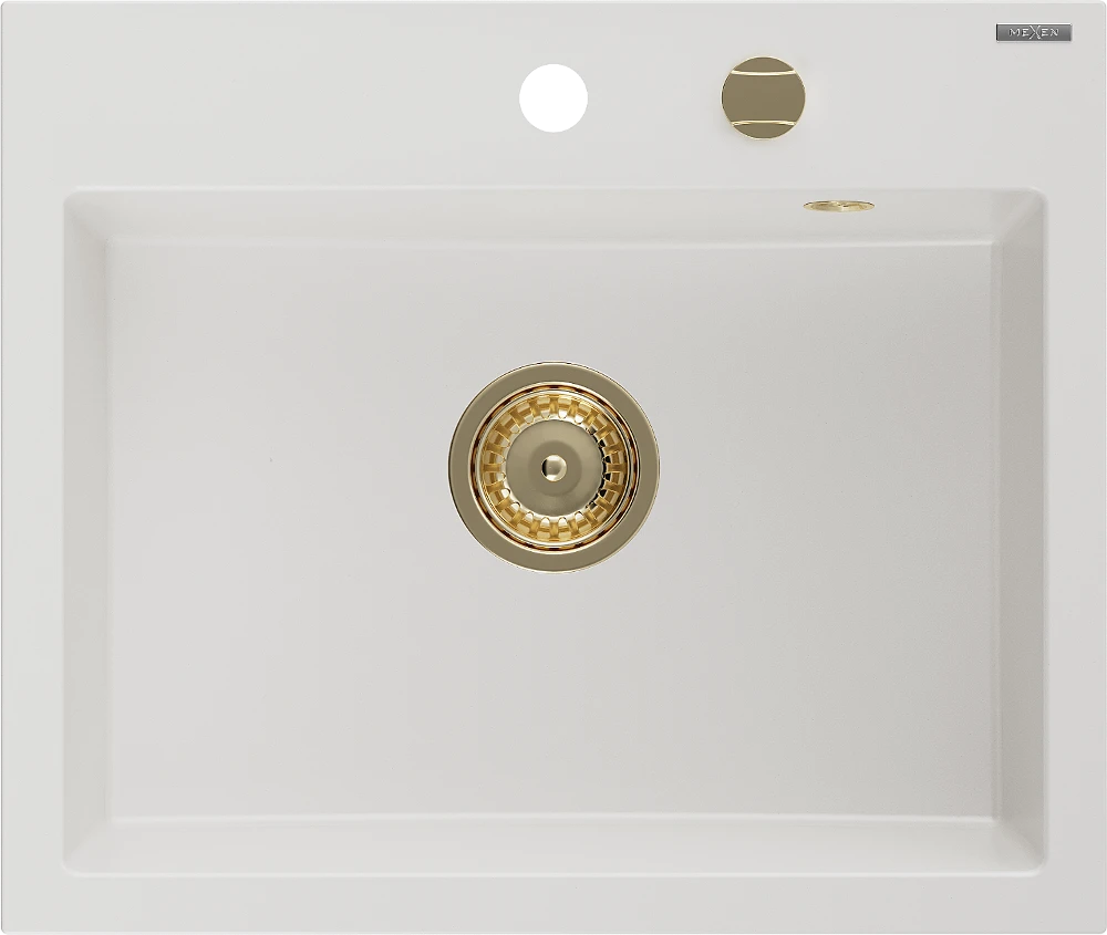 Granitinė virtuvinė plautuvė Mexen Oscar su sifonu, Baltas+Gold, 580 x 490 mm