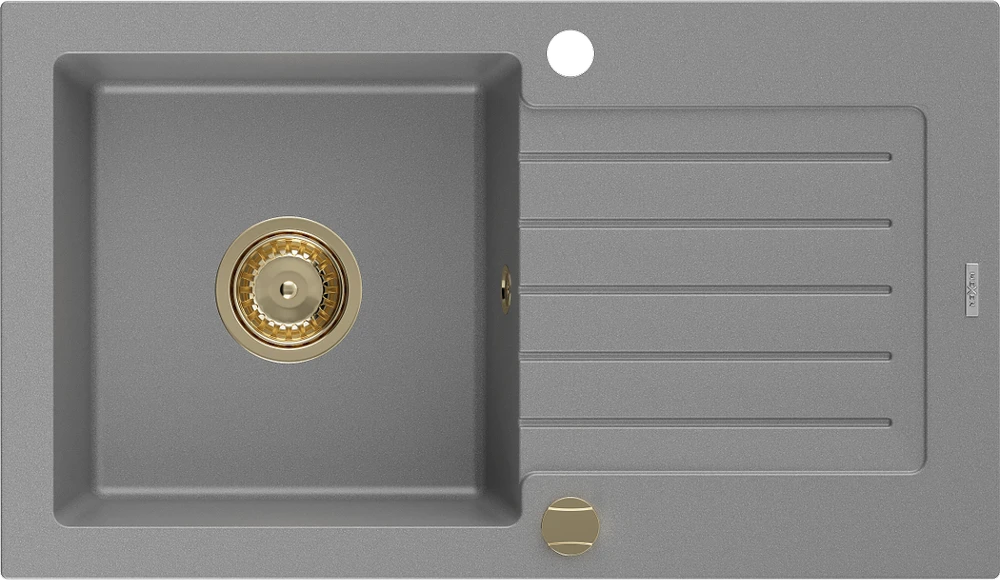 Granitinė virtuvinė plautuvė Mexen Pablo su sifonu, Pilkas+Gold, 752 x 436 mm