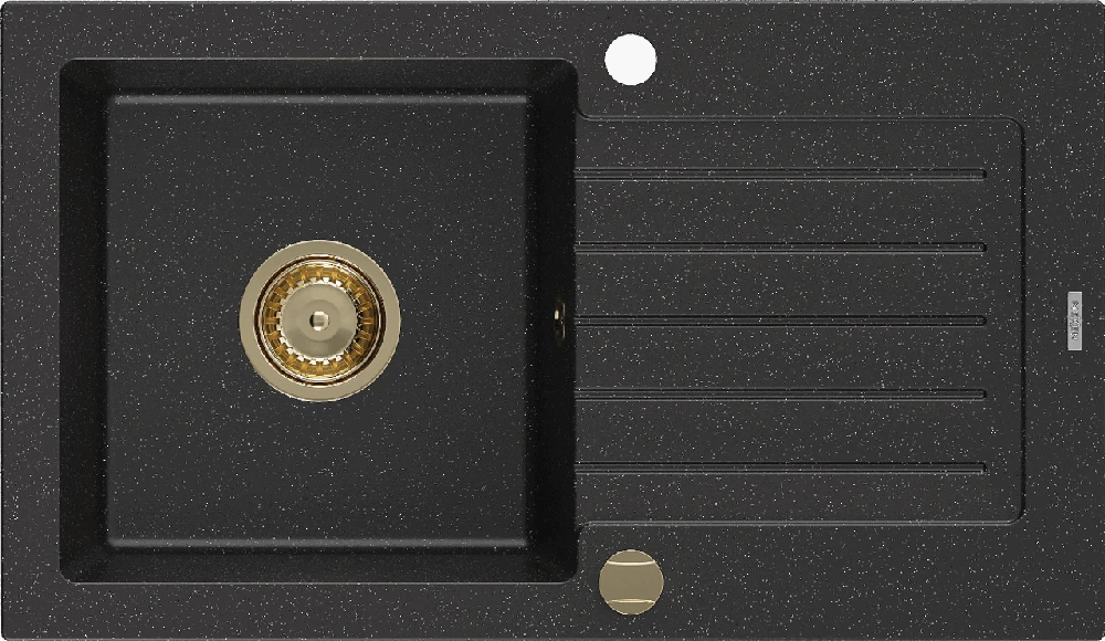 Granitinė virtuvinė plautuvė Mexen Pablo su sifonu, Metallic juodas/sidabrinis+Gold, 752 x 436 mm