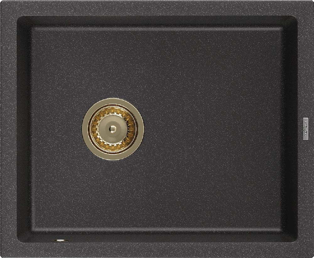 Granitinė virtuvinė plautuvė Mexen Pedro su sifonu, Juodas granite+Gold, 560 x 460 mm