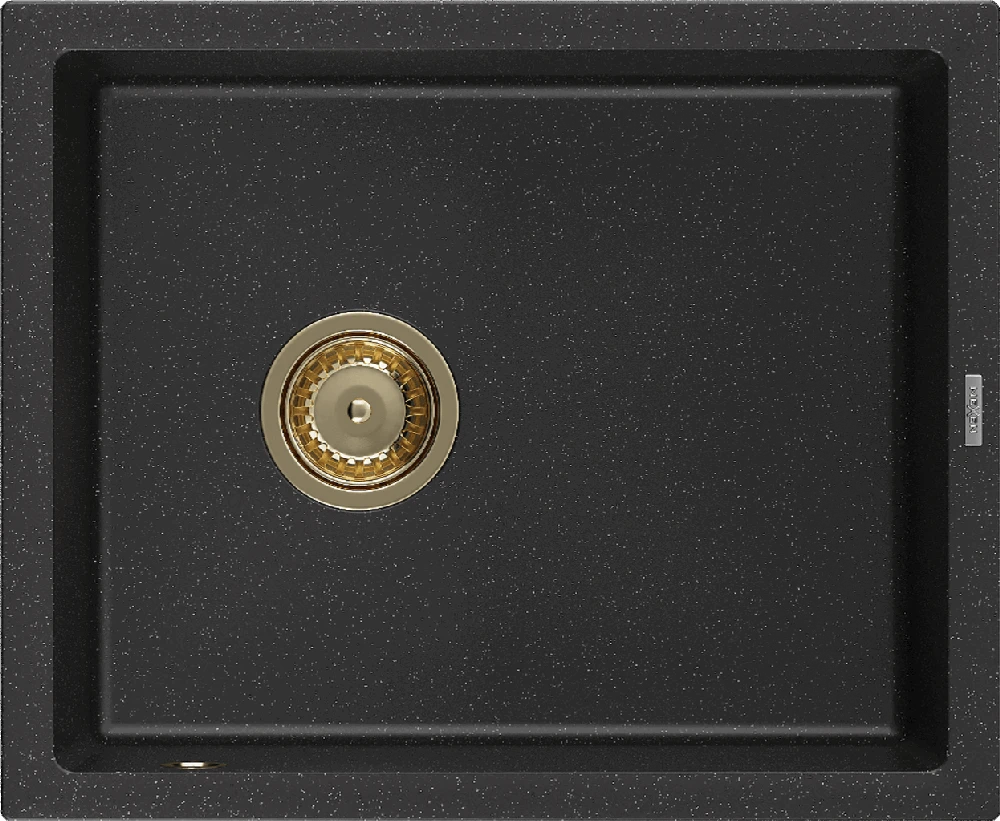 Granitinė virtuvinė plautuvė Mexen Pedro su sifonu, Metallic juodas/sidabrinis+Gold, 560 x 460 mm