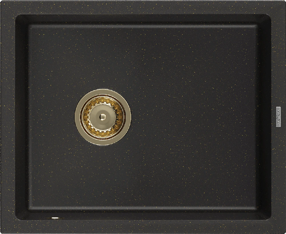 Granitinė virtuvinė plautuvė Mexen Pedro su sifonu, Metallic juodas/auksinis+Gold, 560 x 460 mm