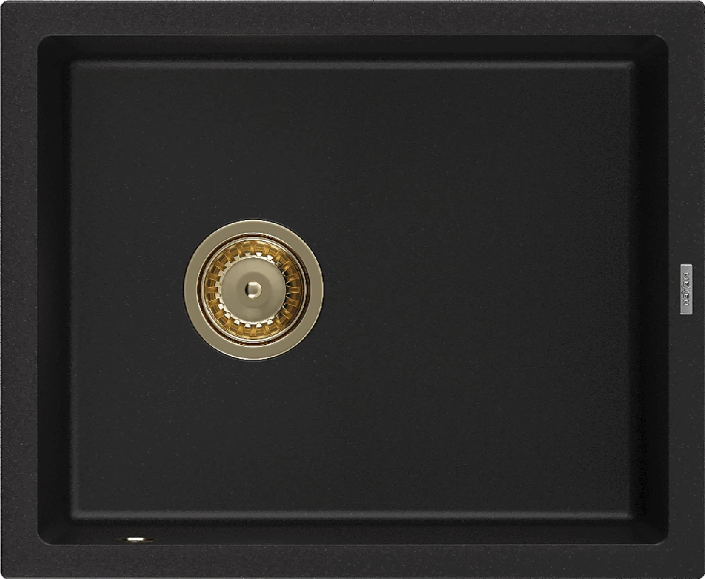 Granitinė virtuvinė plautuvė Mexen Pedro su sifonu, Juodas+Gold, 560 x 460 mm