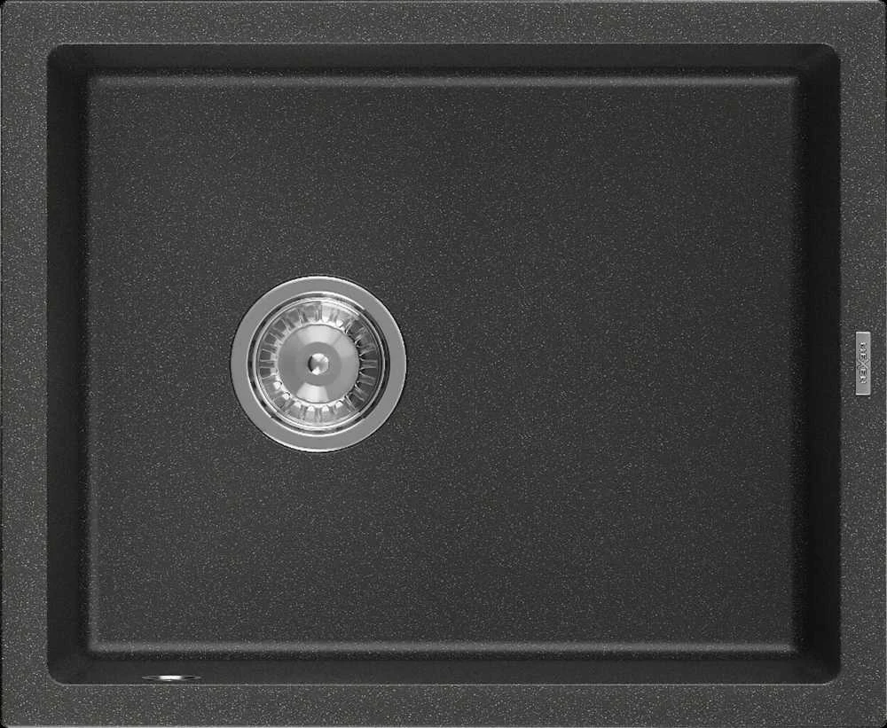 Granitinė virtuvinė plautuvė Mexen Pedro su sifonu, Juodas granite+Chrome, 560 x 460 mm