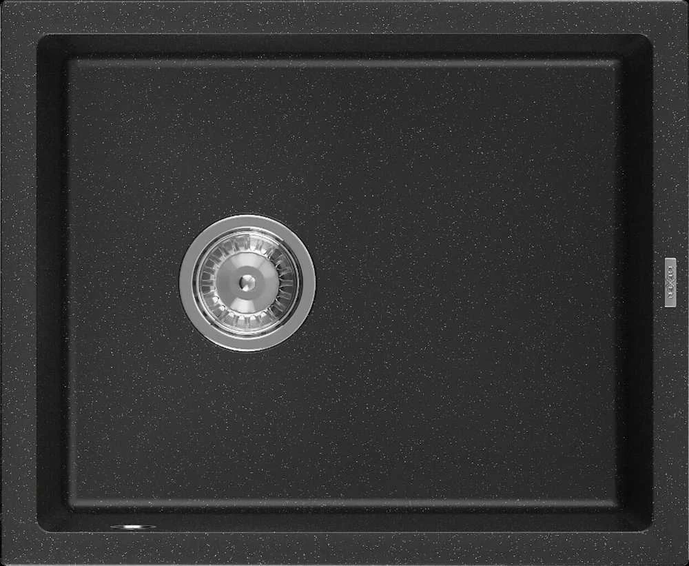 Granitinė virtuvinė plautuvė Mexen Pedro su sifonu, Metallic juodas/sidabrinis+Chrome, 560 x 460 mm