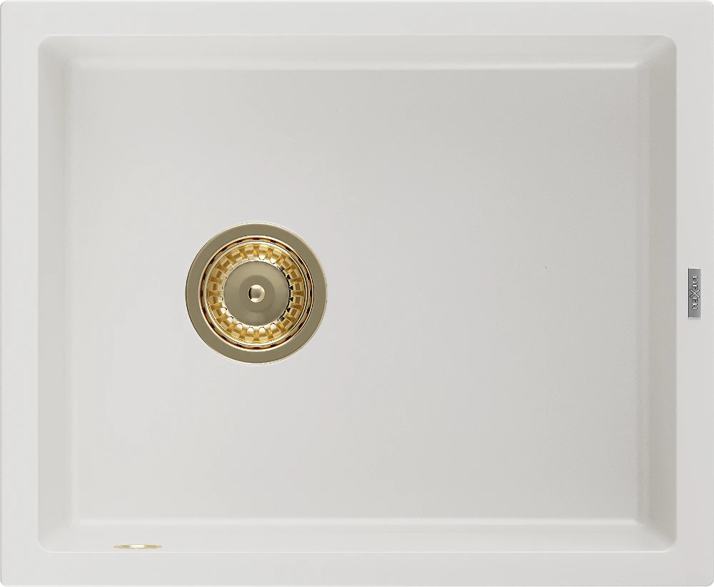 Granitinė virtuvinė plautuvė Mexen Pedro su sifonu, Baltas+Gold, 560 x 460 mm
