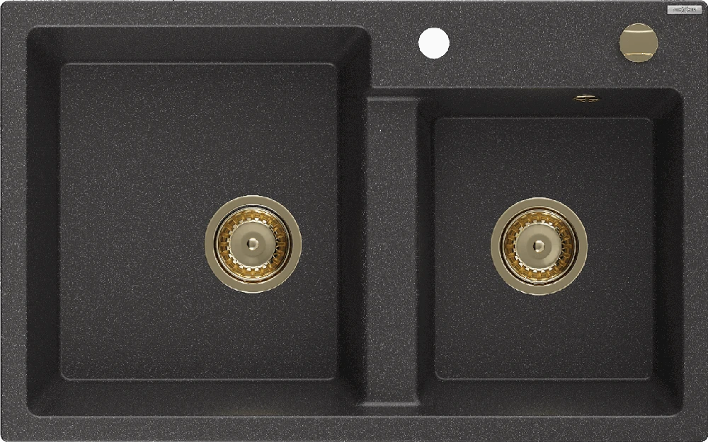 Granitinė virtuvinė plautuvė Mexen Tomas su sifonu, Juodas granite+Gold, 800 x 500 mm