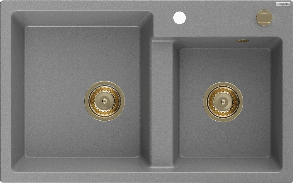 Granitinė virtuvinė plautuvė Mexen Tomas su sifonu, Pilkas+Gold, 800 x 500 mm