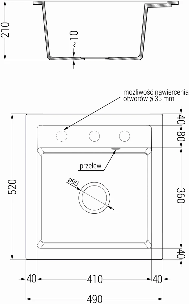 Granitinė virtuvinė plautuvė Mexen Vito su sifonu, Metallic juodas/sidabrinis+Juodas, 520 x 490 mm