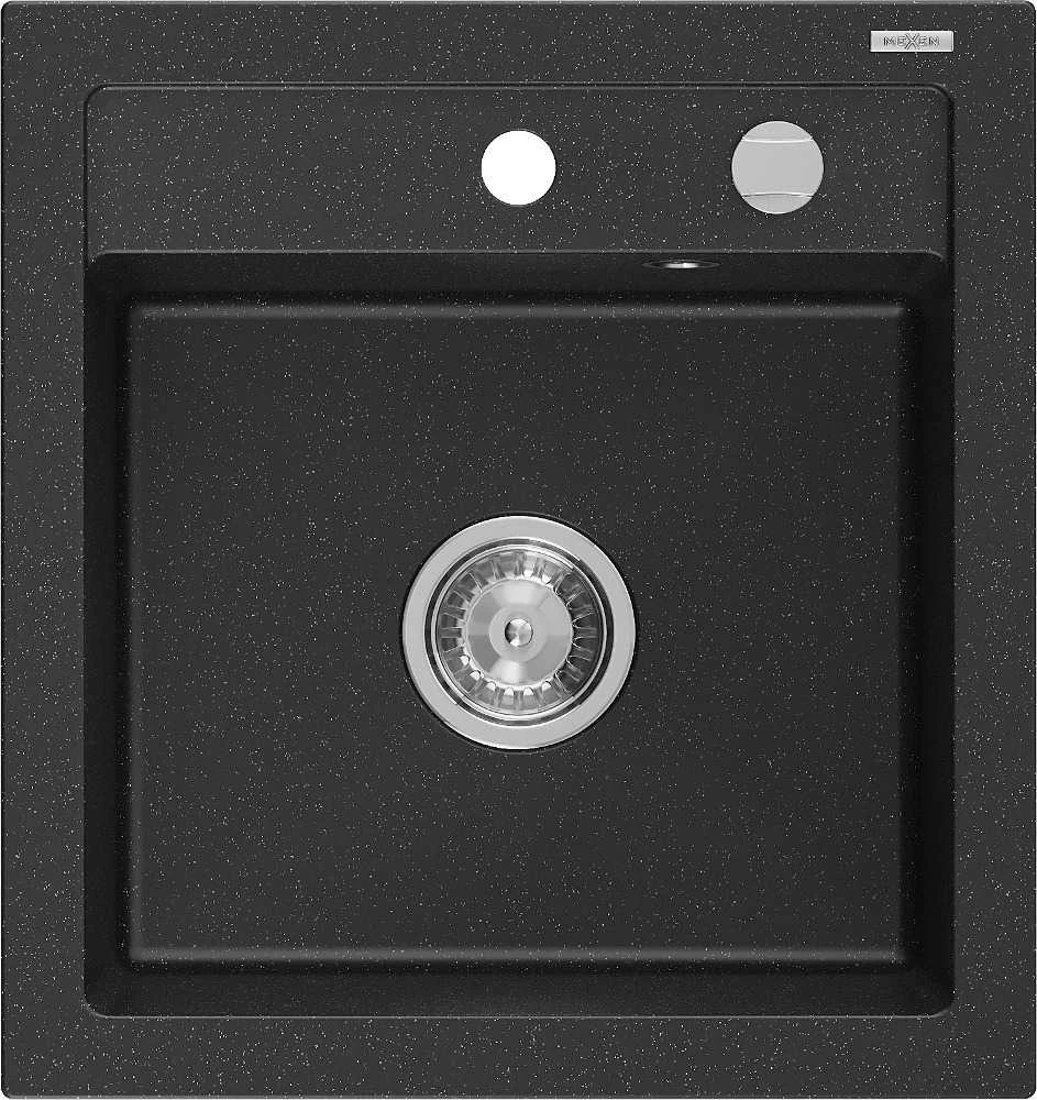 Granitinė virtuvinė plautuvė Mexen Vito su sifonu, Metallic juodas/sidabrinis