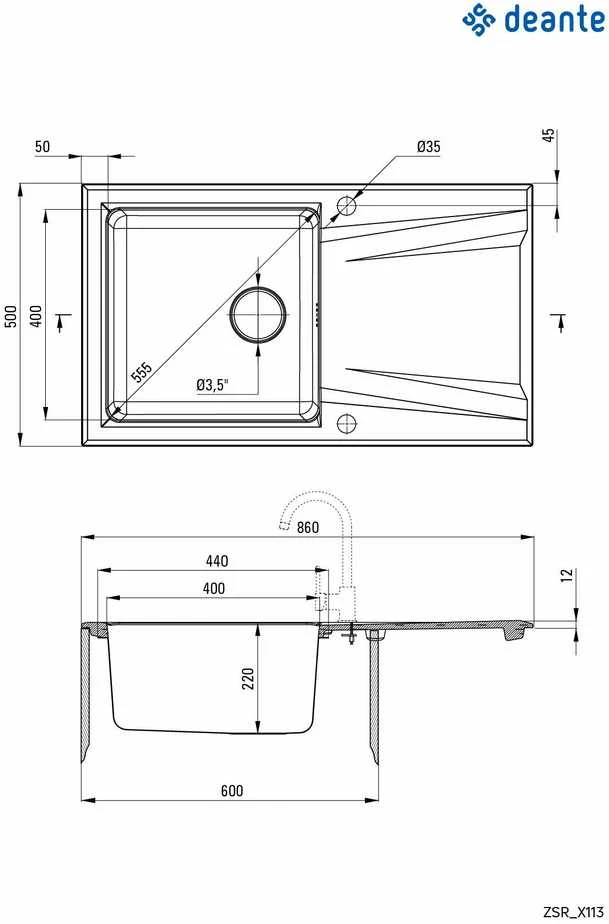 Granito-plieno plautuvė Deante Prime, ZSR_S113, Metallic pilkas