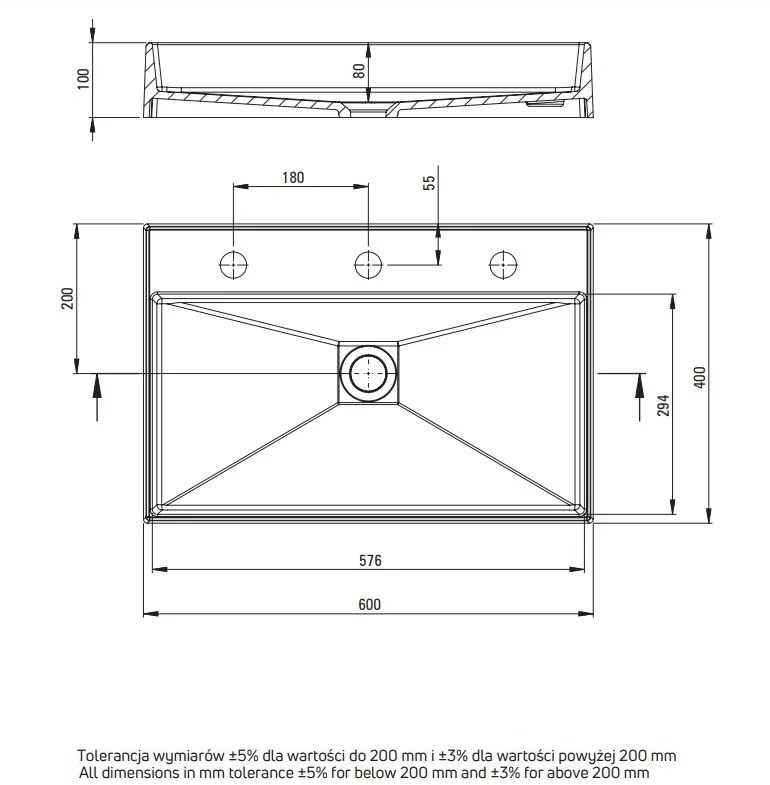 Granito stalviršiai Deante Correo 60x40 cm, CQR_TU6S, antracito metalo