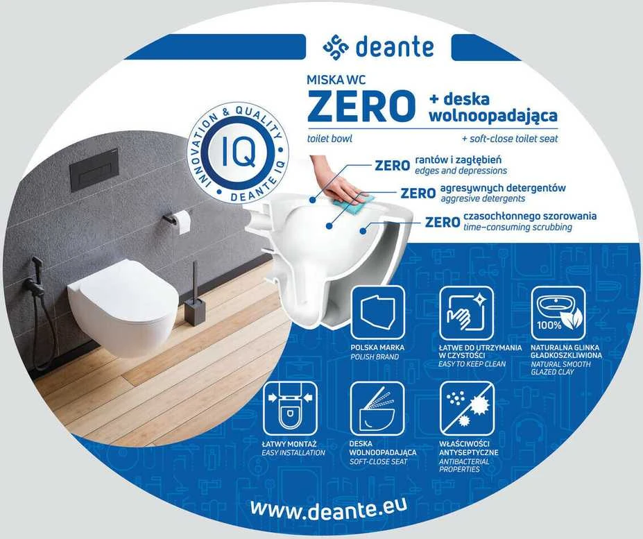 Pakabinamas unitazas Deante Peonia, su dangčiu, 51x36