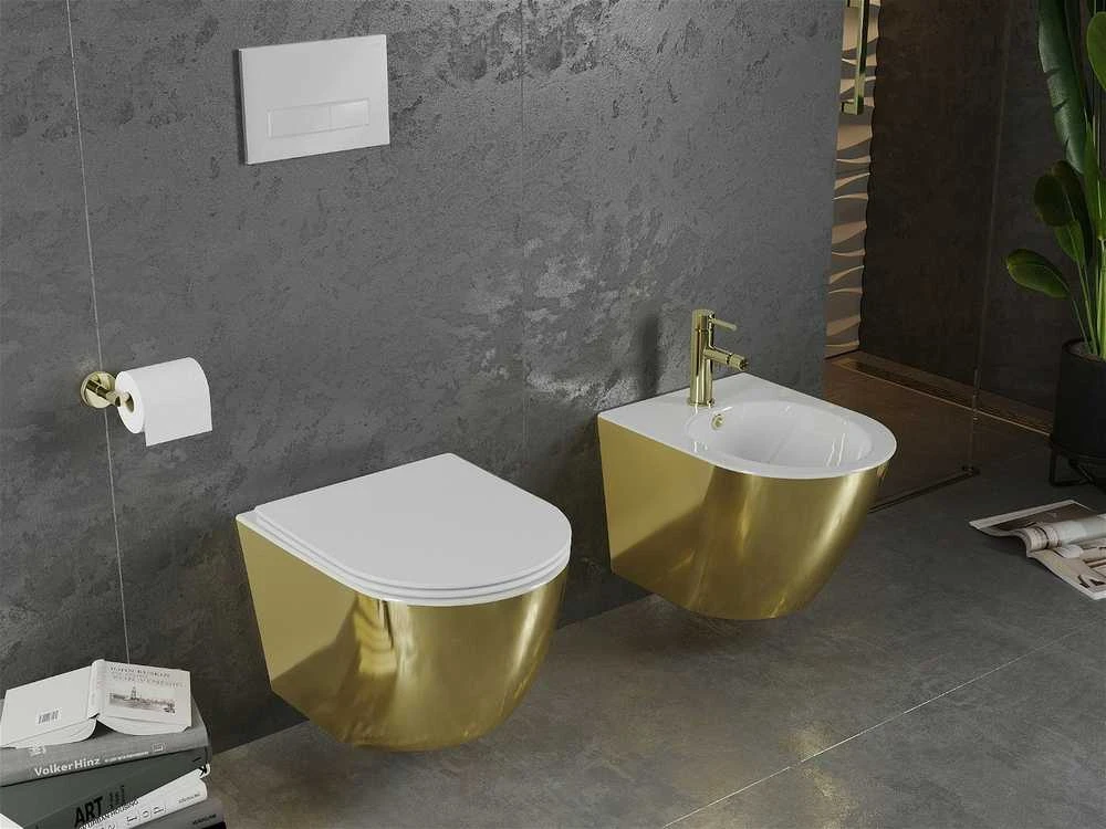 Klozetas Mexen Lena Rimless su lėtai nusileidžiančiu slim dangčiu, Baltas/Gold