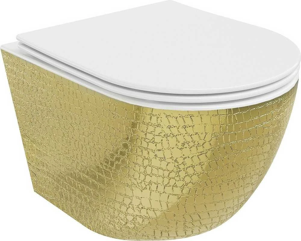 Klozetas Mexen Lena Rimless su lėtai nusileidžiančiu slim dangčiu, Baltas/Gold pattern