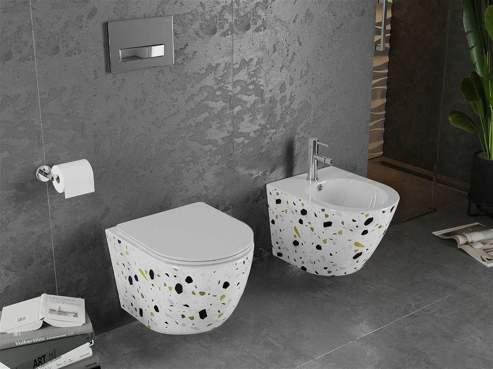 Klozetas Mexen Lena Rimless su lėtai nusileidžiančiu slim dangčiu, Baltas Stone Terrazo