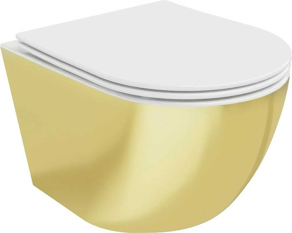 Klozetas Mexen Lena Rimless su lėtai nusileidžiančiu slim dangčiu, Baltas/Gold