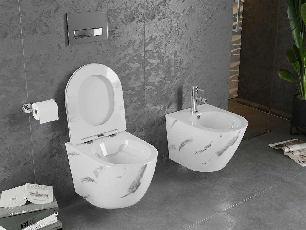 Klozetas Mexen Lena Rimless su lėtai nusileidžiančiu slim dangčiu, Baltas stone 2