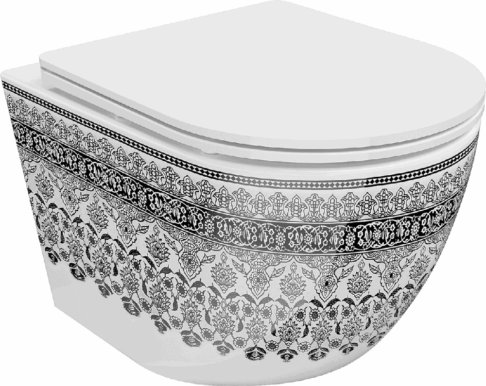 Klozetas Mexen Lena Rimless su lėtai nusileidžiančiu slim dangčiu, Baltas/Juodas pattern