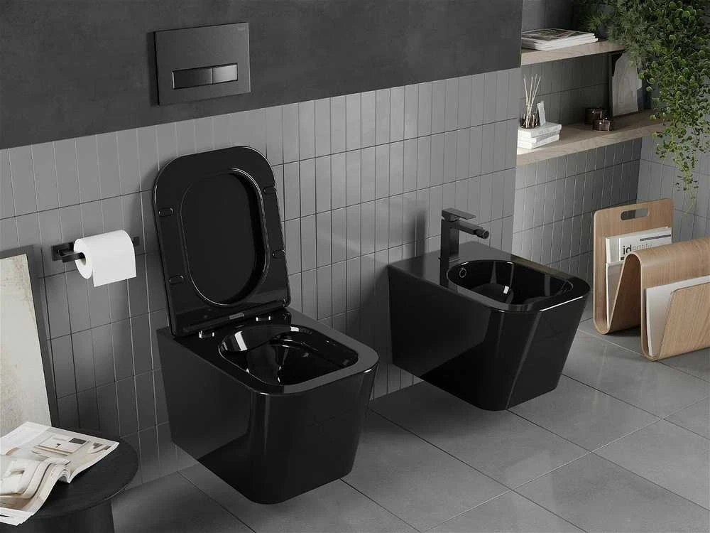 Klozetas Mexen Teo Rimless Duroplast Slim su lėtai nusileidžiančiu dangčiu, Juodas