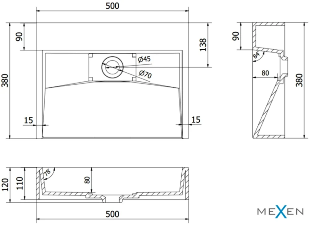 Konglomerato praustuvas Mexen Ava 1/O, 50x38 cm, Juodas mat