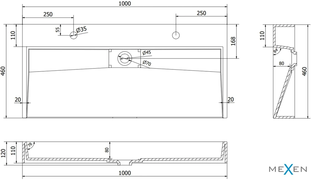 Konglomerato praustuvas Mexen Ava 2/O, 100x46 cm