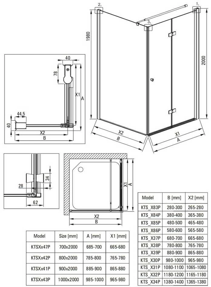 Kvadratinė dušo kabina Deante Kerria Plus KKN0X09S09, 90x90 cm