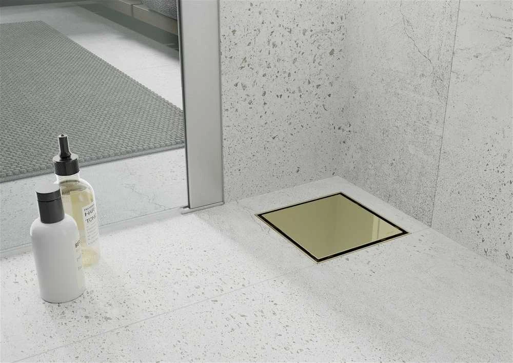 Kvadratinis dušo latakas Mexen Flat, Gold, 15 x 15 cm