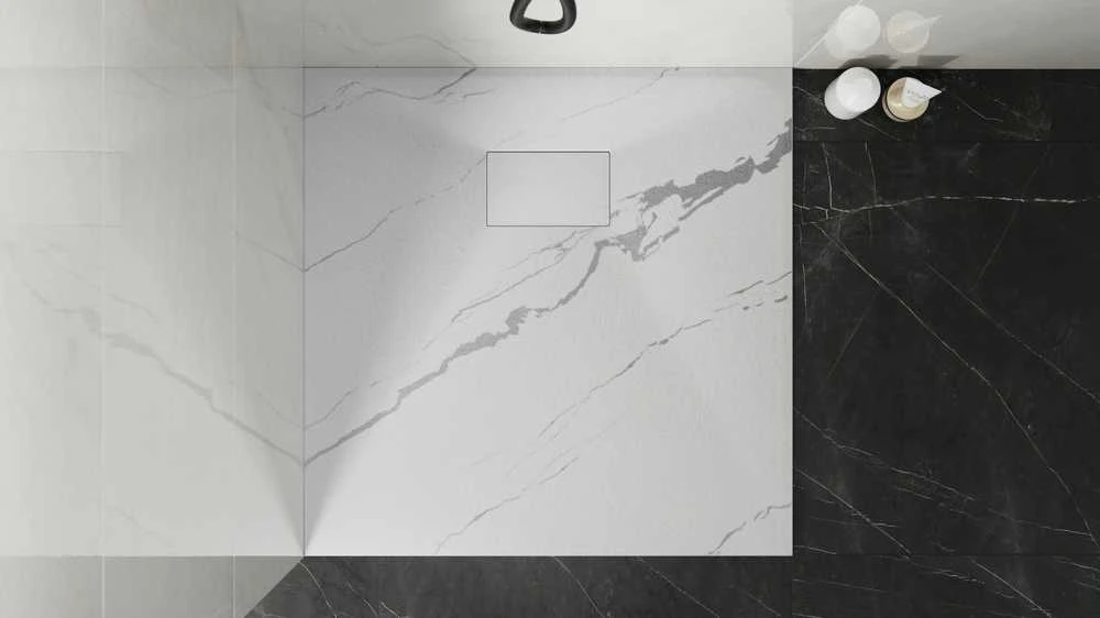 Kvadratinis dušo padėklas Besco Vexo Marble, 80 x 80 cm