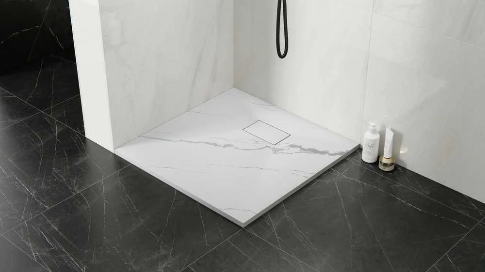 Kvadratinis dušo padėklas Besco Vexo Marble, 80 x 80 cm