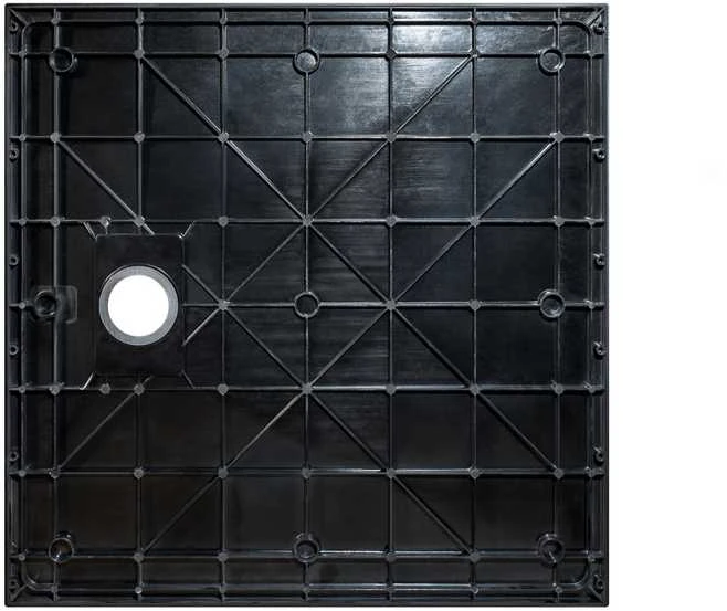 Kvadratinis dušo padėklas Besco Vexo Marble Juodas, 90 x 90 cm