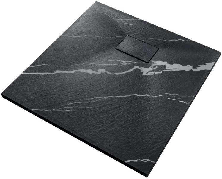 Kvadratinis dušo padėklas Besco Vexo Marble Juodas, 90 x 90 cm