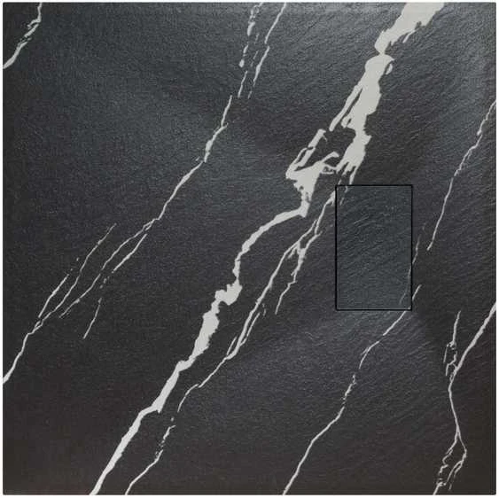 Kvadratinis dušo padėklas Besco Vexo Marble Juodas, 90 x 90 cm