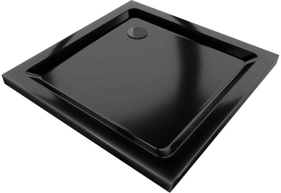 Kvadratinis dušo padėklas Mexen Flat Slim su sifonu, Juodas, 70 x 70 cm