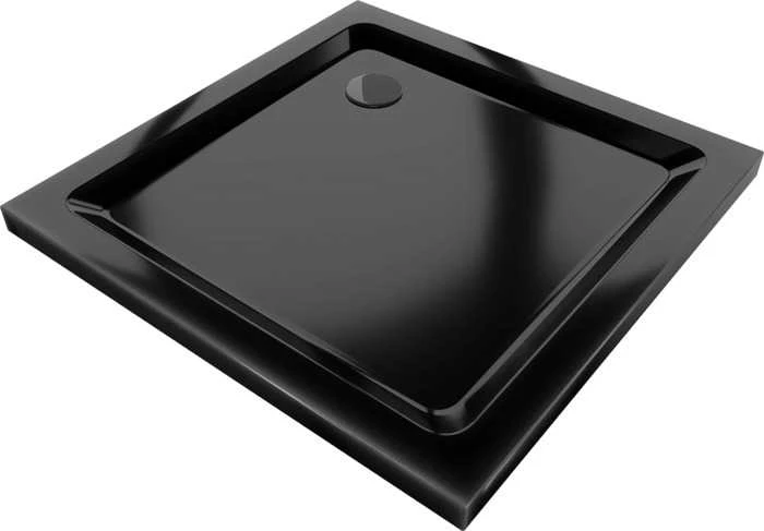 Kvadratinis dušo padėklas Mexen Flat Slim su sifonu, Juodas, 80 x 80 cm