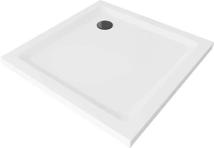 Kvadratinis dušo padėklas Mexen Flat Slim su sifonu, Baltas+Juodas, 100 x 100 cm