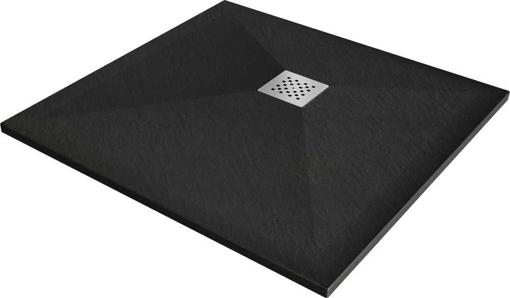 Kvadratinis dušo padėklas Mexen Stone+ su sifonu, Juodas, 90 x 90 cm