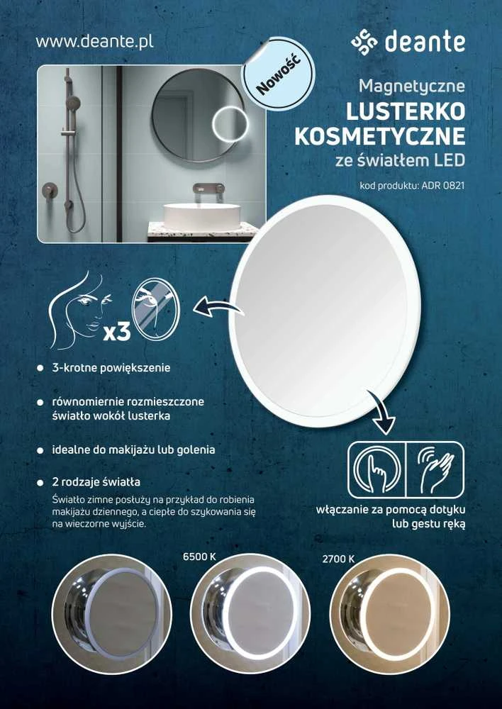 Magnetinis kosmetinis veidrodis su LED Deante Round ADR_0821, Chrome