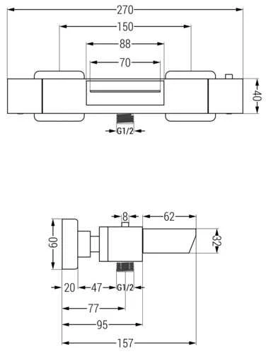 Mexen termostatinis vonios maišytuvas Cube, Chrome