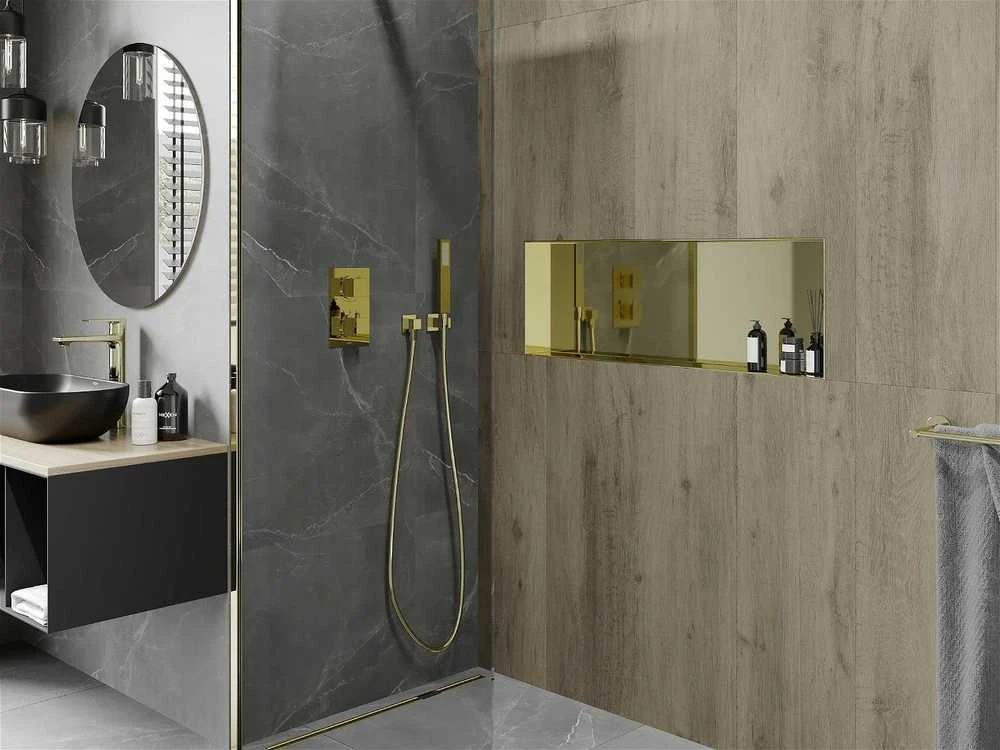 Mexen X-Wall-NR įleidžiama sieninė lentyna, 90x30 cm, Gold
