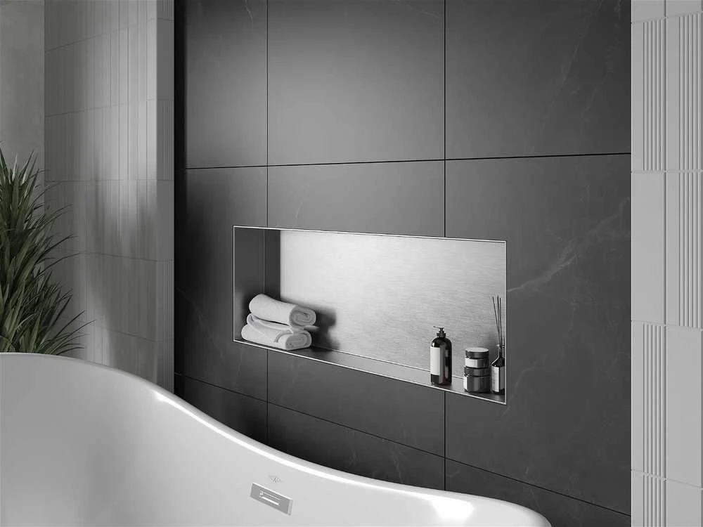 Mexen X-Wall-NR įleidžiama sieninė lentyna, 90x30 cm, Inox