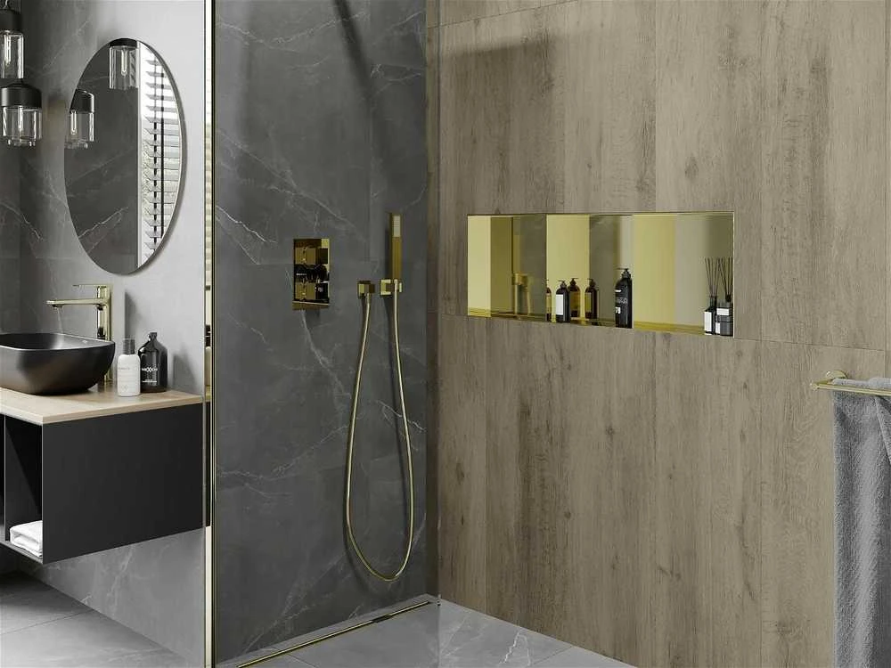 Mexen X-Wall-NR įleidžiama sieninė lentyna 3l, 90x30 cm, Gold