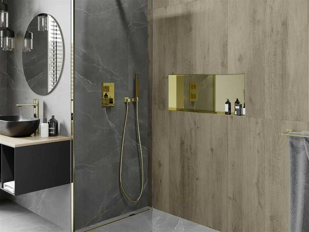 Mexen X-Wall-NR įleidžiama sieninė lentyna, 75x30 cm, Gold