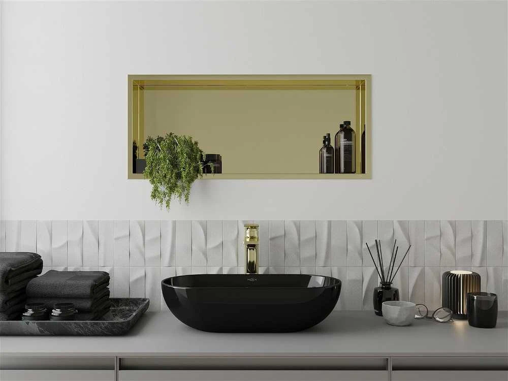 Mexen X-Wall-R įleidžiama sieninė lentyna, 75x30 cm, Gold