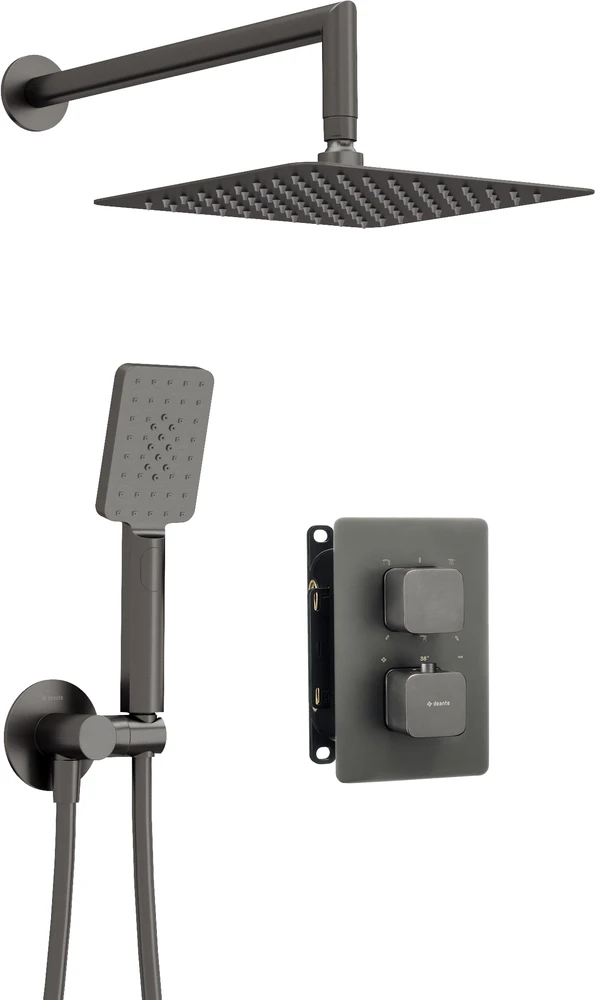 Potinkinis termostatinis dušo komplektas Deante Therm+BOX, BXYZDECT, Titanium