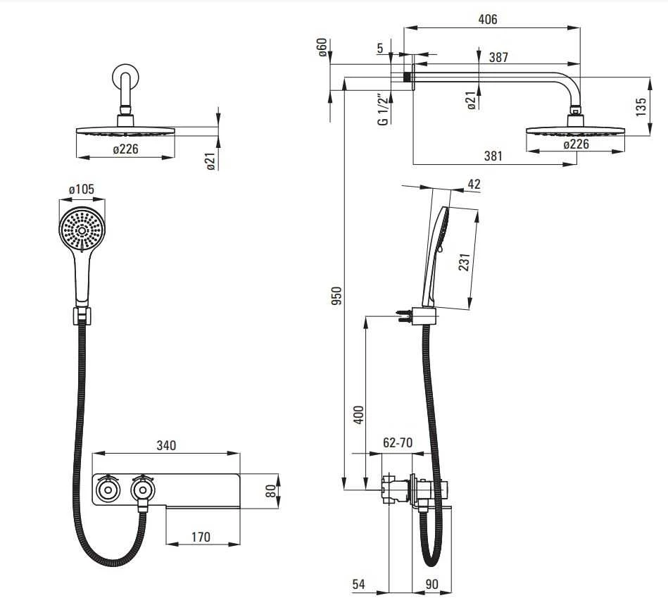 Potinkinis termostatinis dušo komplektas Deante Lobelia NAC_690T, Chrome/Baltas