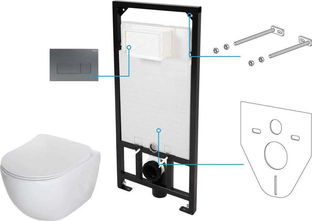 Potinkinis WC komplektas Deante Peonia 6in1, CDET6ZPW, Baltas/Titanium